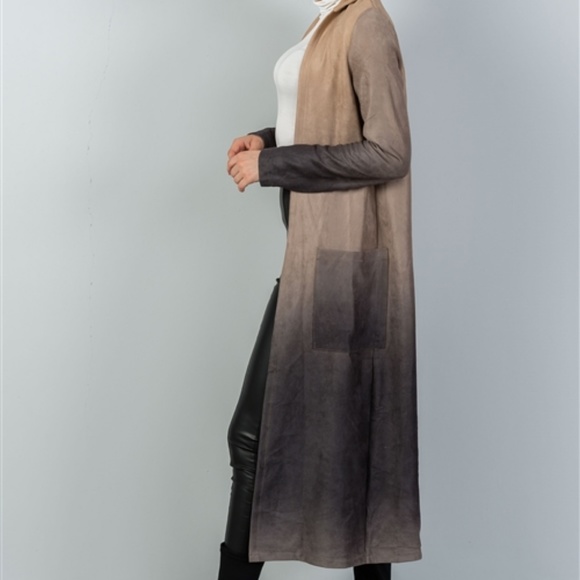 KHAKI OMBRE LONG SLEEVES CARDIGAN SWEATER - Picture 2 of 7